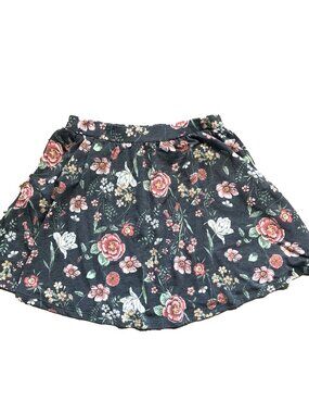 French Grey Dark Floral Skater Skirt Size LG– Soft A-Line Mini Skirt